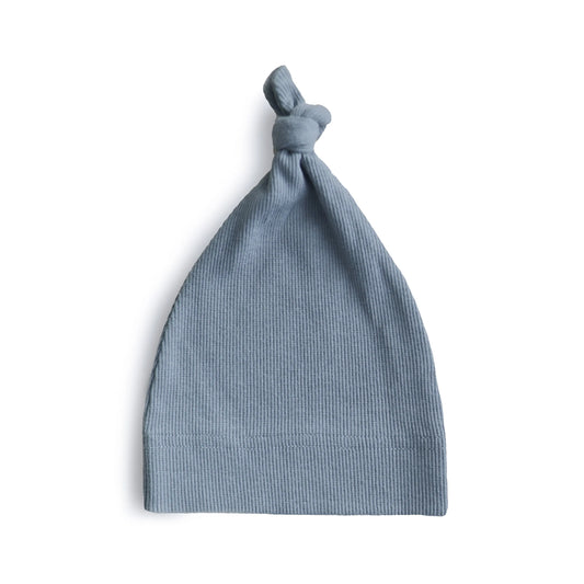 Ribbed Organic Cotton Baby Beanie for Newborns 0-3 Months with Top Knot Design Mushie