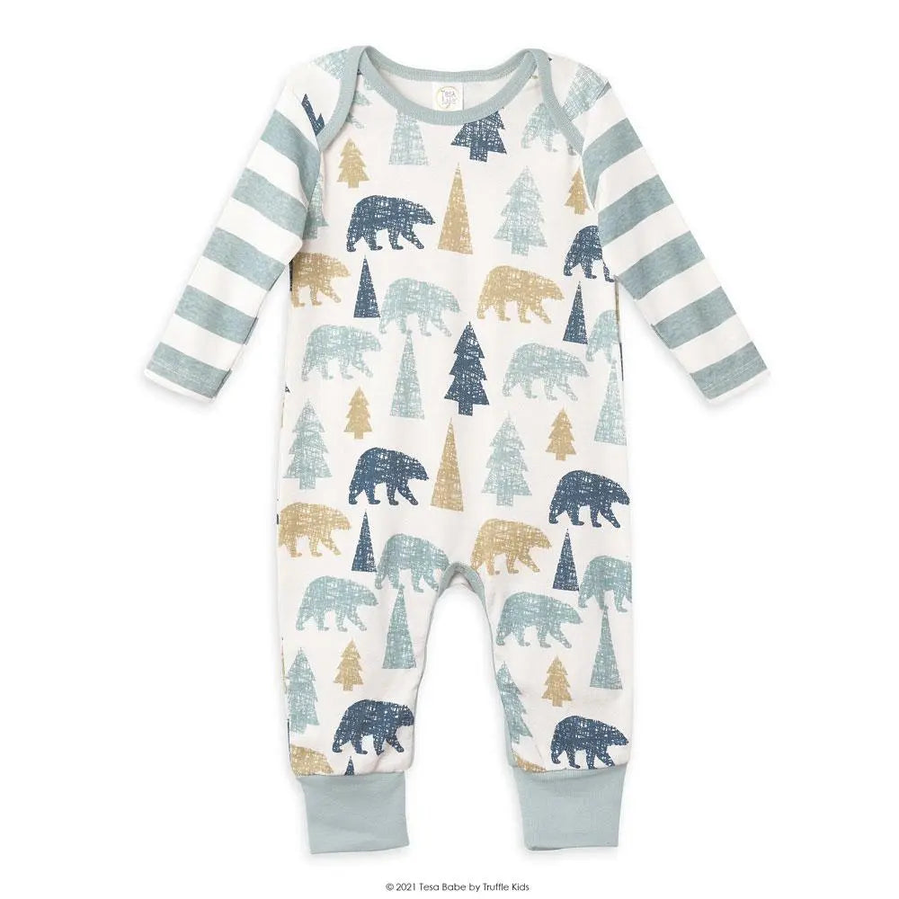 Bear Woodland 100 Percent Cotton Romper for Babies with Mountain Print Tesa Babe 