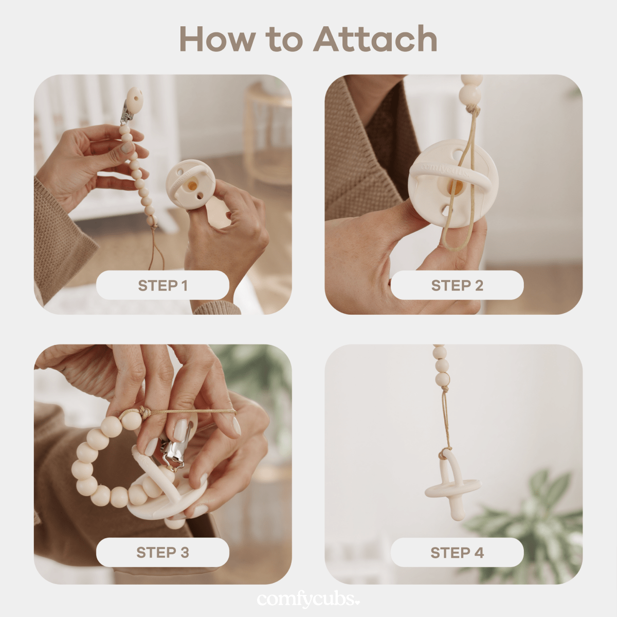 Comfy Cubs Beige Pacifier Clips 2 Pack For Newborns On The Go - Everetts Place Boutique - 