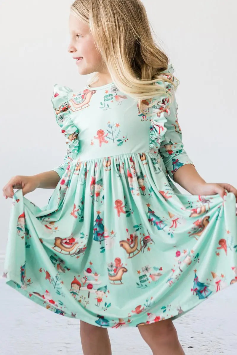 Mila & Rose ® Believe In Your Elf Three Fourth Sleeve Ruffle Twirl Dress - Apparel & Accessories > Clothing > Dresses Twirl Ruffle Dress 3/4