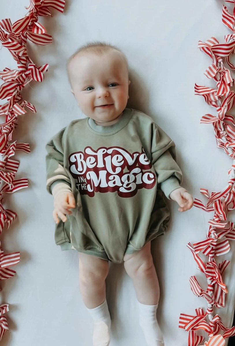 Little Joy Co. Believe in the Magic Christmas Sweatshirt Romper - Everetts Place Boutique - 
