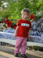 Christmas Smocking Embroidered Christmas Tree Plaid Boys Set by Rylee Faith Designs