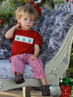 Christmas Smocking Embroidered Christmas Tree Plaid Boys Set by Rylee Faith Designs