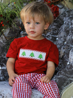 Christmas Smocking Embroidered Christmas Tree Plaid Boys Set by Rylee Faith Designs