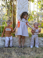 Thanksgiving Boys Embroidered Shirt Gingham Pants Set Fall Outfit by Rylee Faith Designs