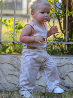 Thanksgiving Boys Gingham Jon Jon Embroidered Romper by Rylee Faith Designs