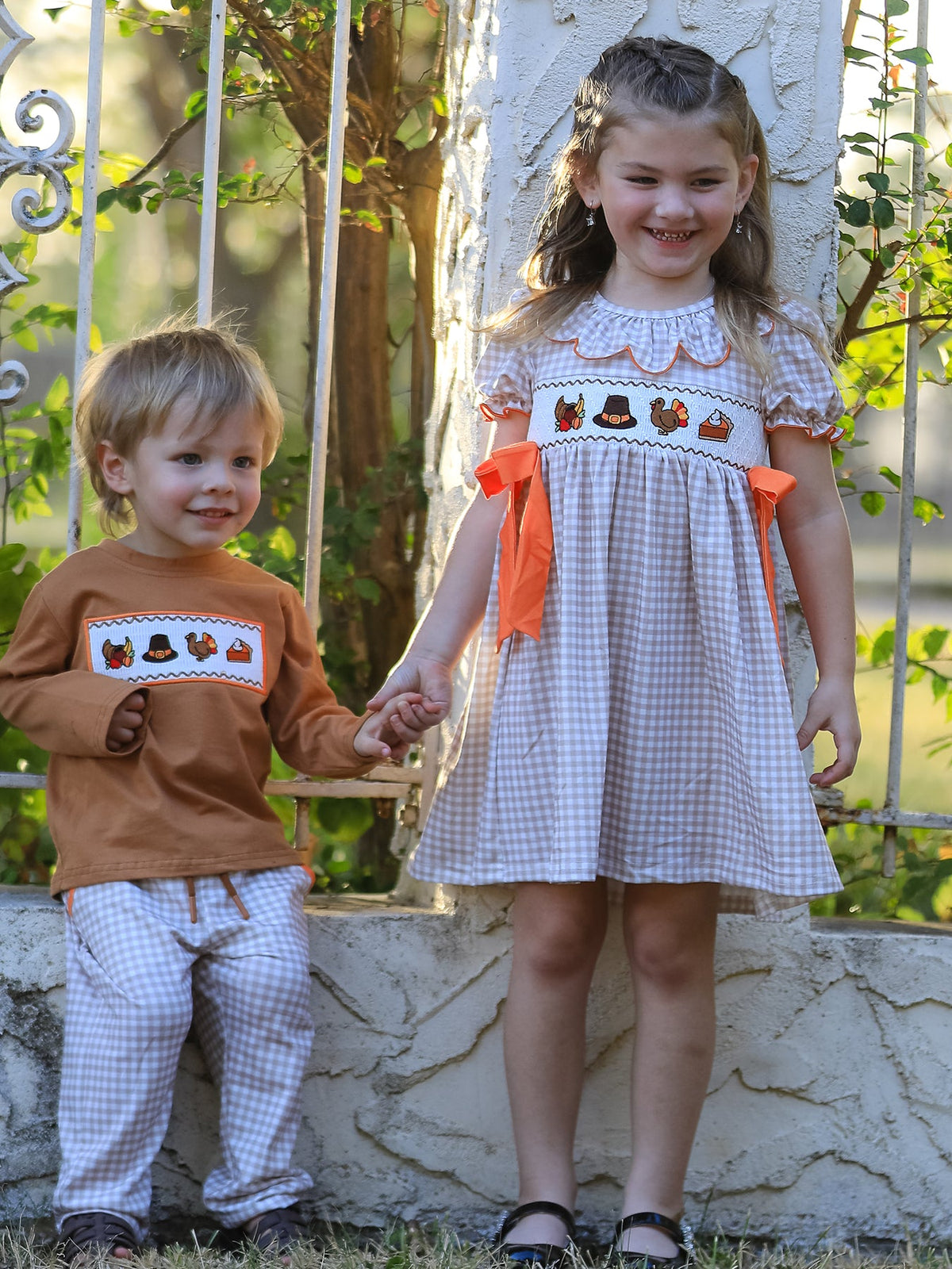 Thanksgiving Smocked Girls Dress Turkey Pumpkin Pie Embroidery by Rylee Faith Designs