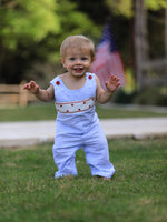4th of july Star Embroidery Smock Boys Romper by Rylee Faith Designs at Everetts Place