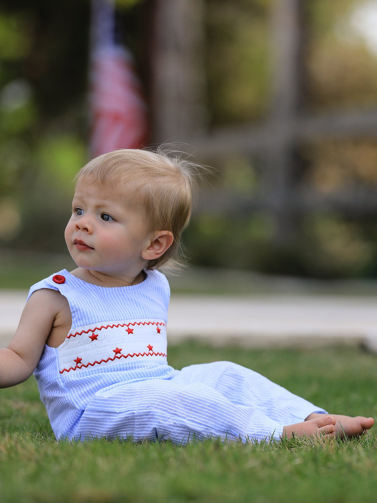 4th of july Star Embroidery Smock Boys Romper by Rylee Faith Designs at Everetts Place