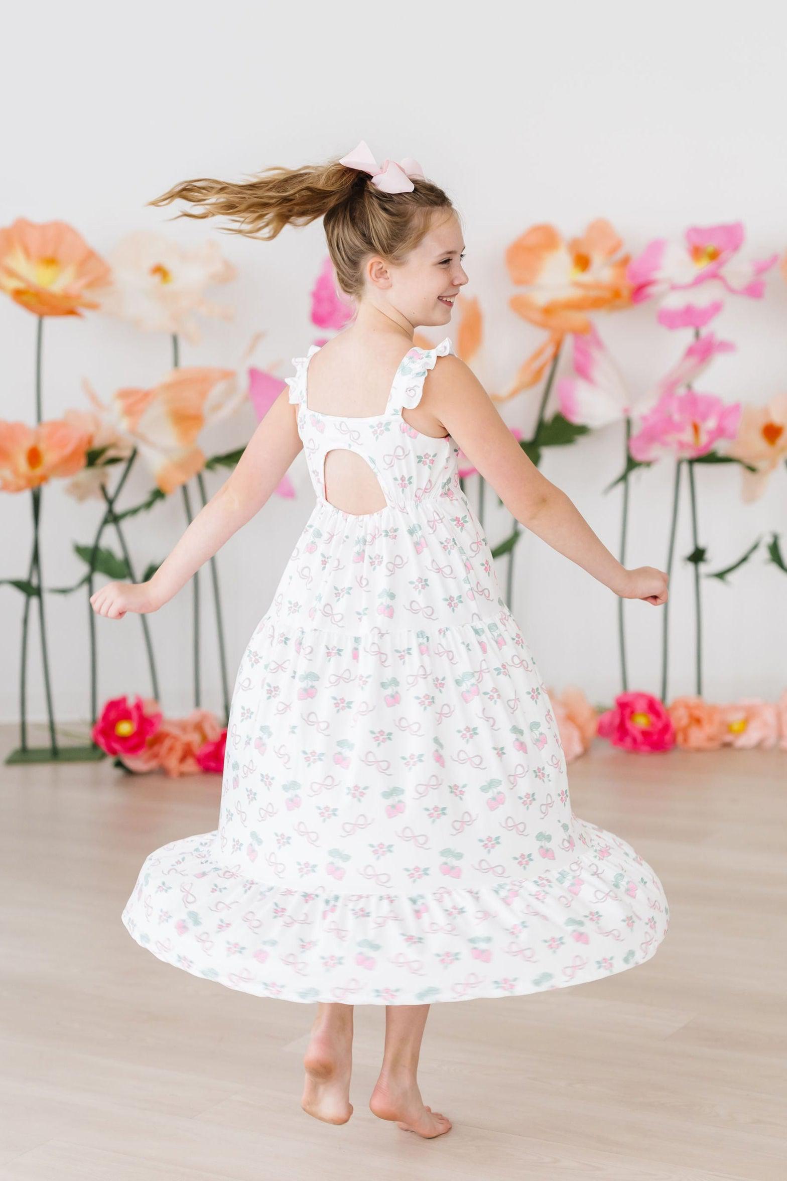 Berries And Bows Ruffle Maxi Dress Back Cutout Summer Style Mila & Rose ® Everetts Place: Online Boutique