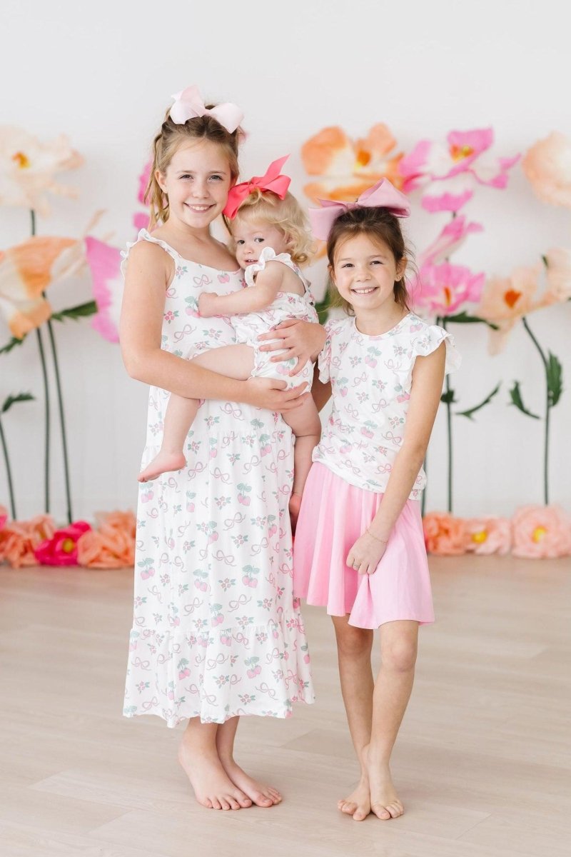 Mila & Rose ® Berries And Bows Short Sleeve Ruffle Tee For Little Girls - Everetts Place Boutique - 