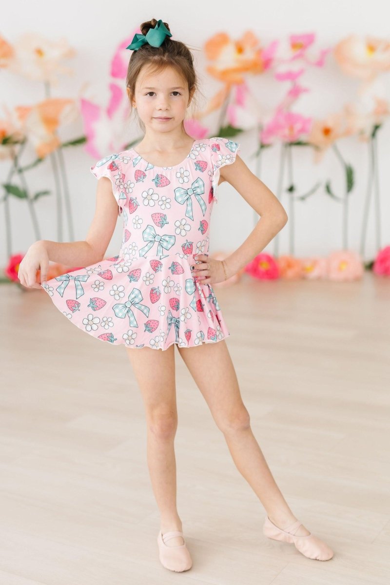 Mila & Rose ® Berry Picnic Short Sleeve Twirl Leotard For Young Girls - Everetts Place Boutique - 