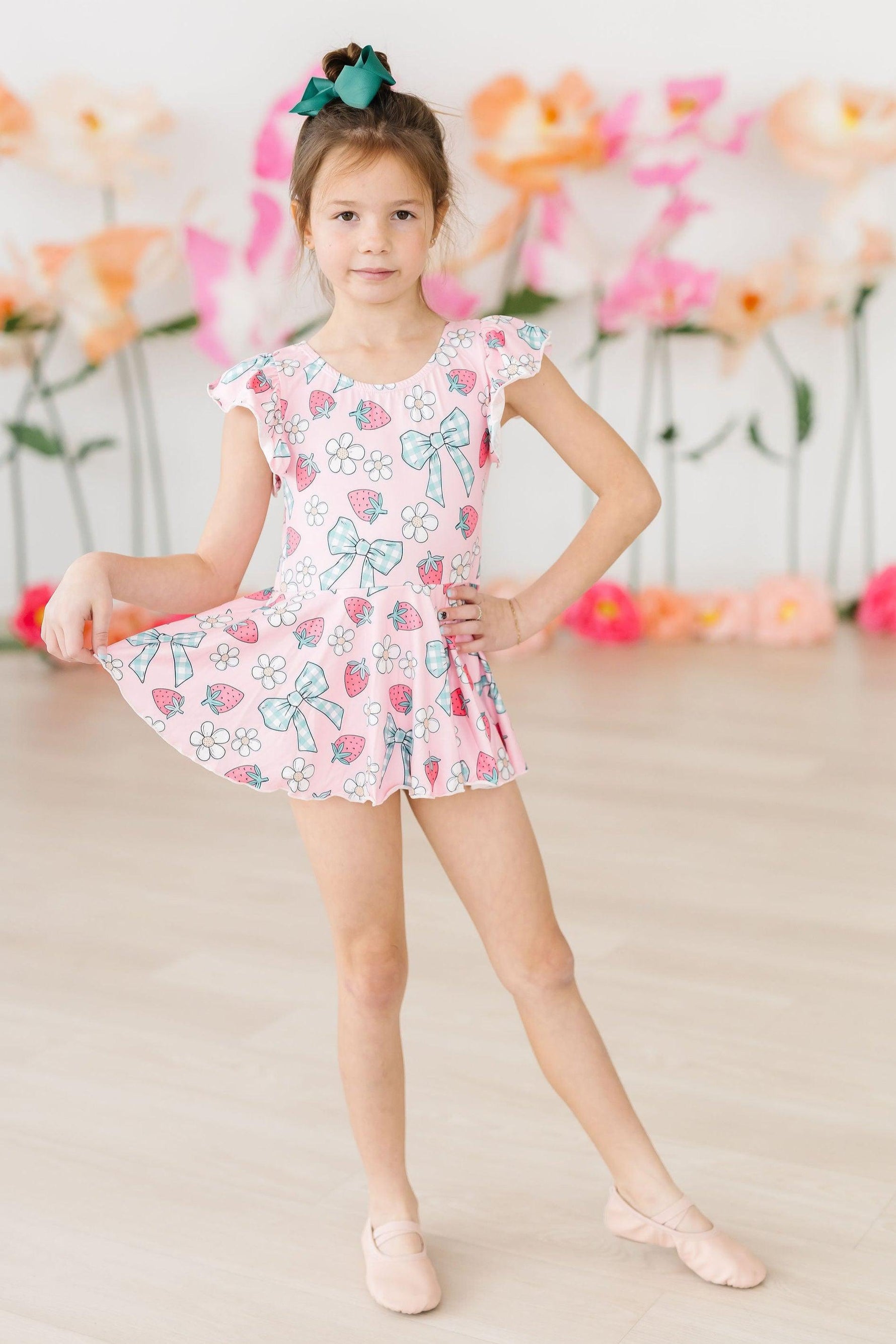 Berry Picnic Short Sleeve Twirl Leotard For Young Girls Mila & Rose ® Everetts Place: Online Boutique