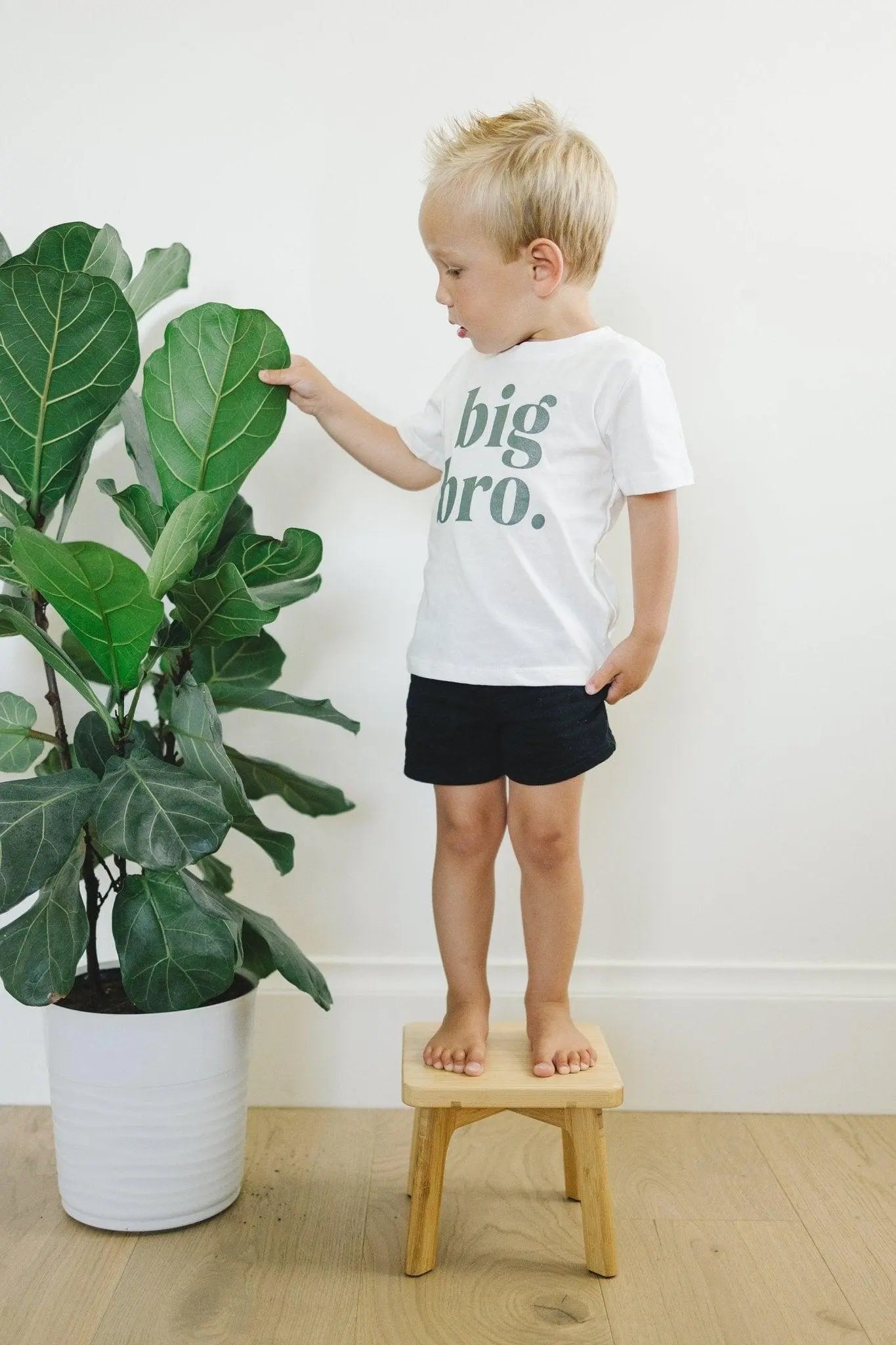 Little Joy Co. Big Bro Graphic Tee White Cotton With Green Ink Design -