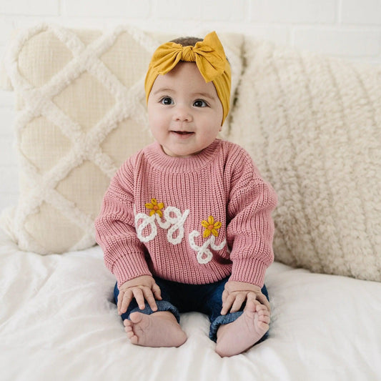Little Joy Co. Big Sis Hand Embroidered Sweater for Girls 0 to 3 Months -