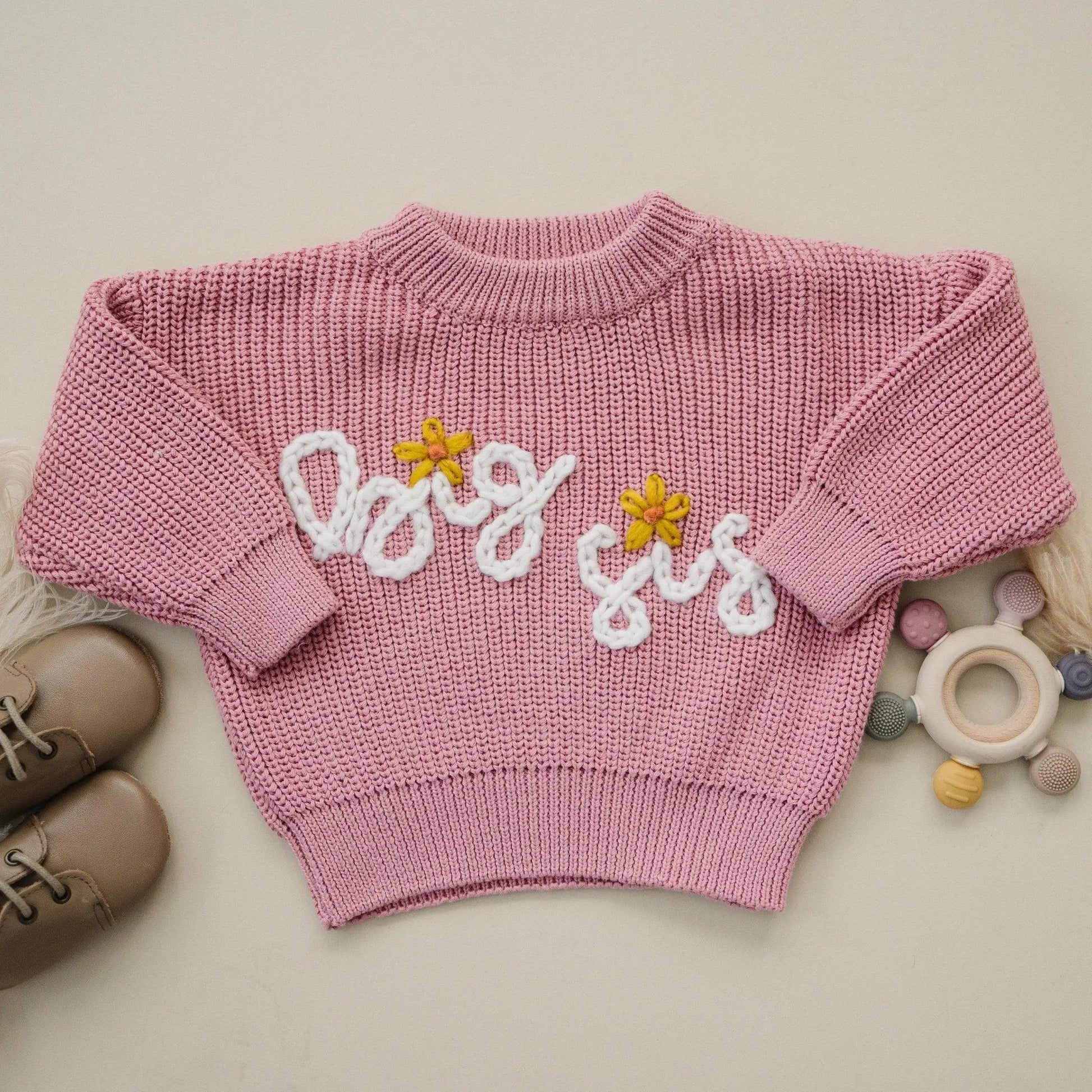 Little Joy Co. Big Sis Hand Embroidered Sweater for Girls 0 to 3 Months -