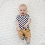 Little Joy Co. Black Checkered Bamboo Baby Tee For All Day Comfort - Apparel & Accessories > Clothing > Baby & Toddler Clothing > Baby & Toddler Tops > T-Shirts