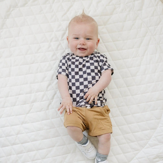 Little Joy Co. Black Checkered Bamboo Baby Tee For All Day Comfort - Apparel & Accessories > Clothing > Baby & Toddler Clothing > Baby & Toddler Tops > T-Shirts