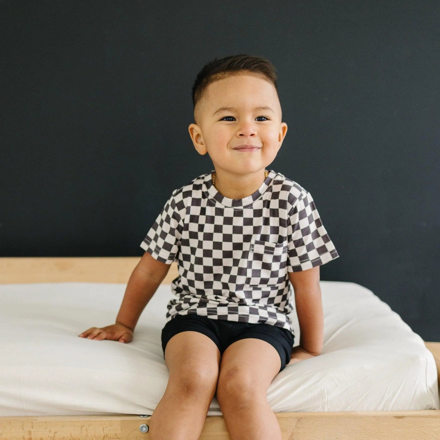 Little Joy Co. Black Checkered Bamboo Baby Tee For All Day Comfort - Apparel & Accessories > Clothing > Baby & Toddler Clothing > Baby & Toddler Tops > T-Shirts