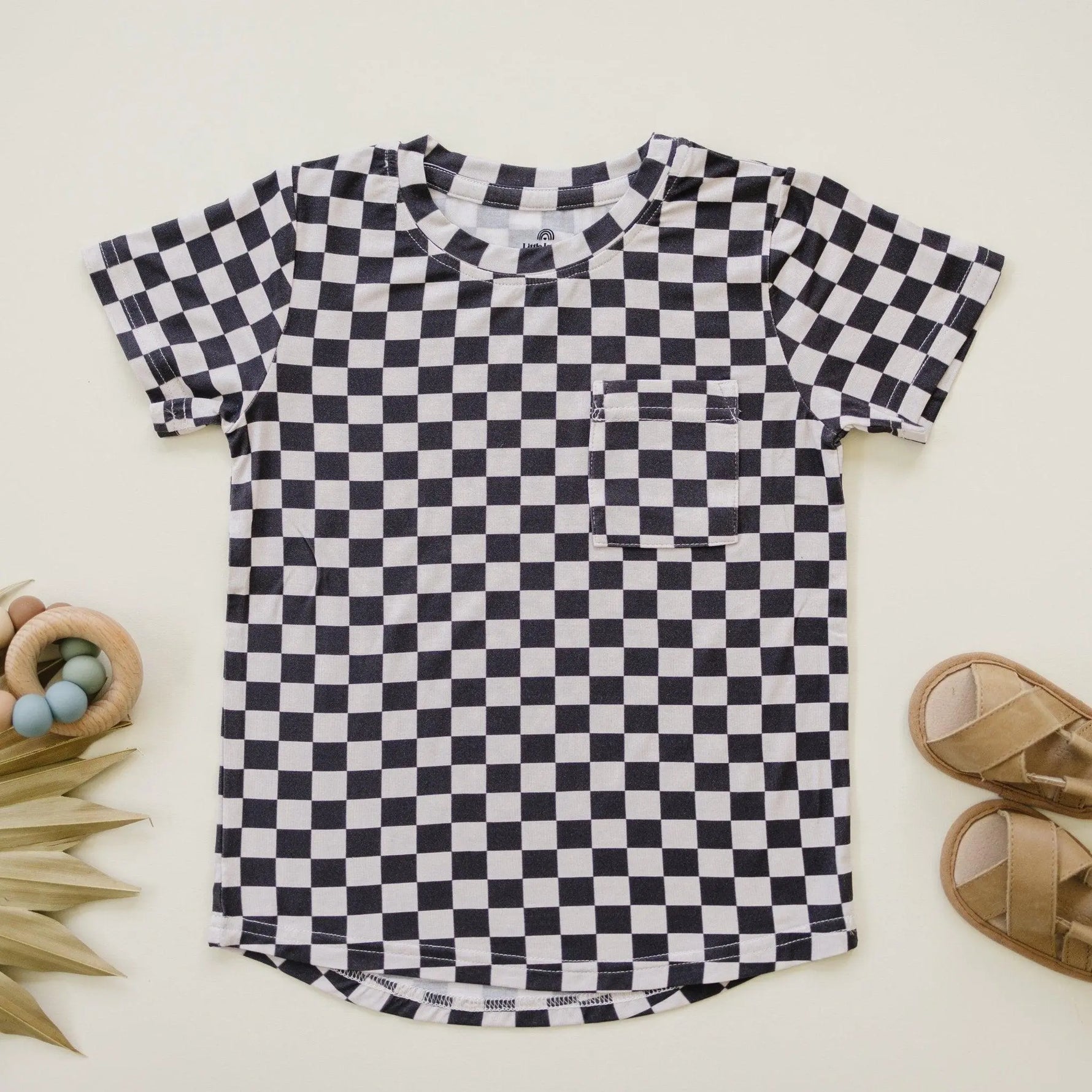 Little Joy Co. Black Checkered Bamboo Baby Tee For All Day Comfort - Apparel & Accessories > Clothing > Baby & Toddler Clothing > Baby & Toddler Tops > T-Shirts