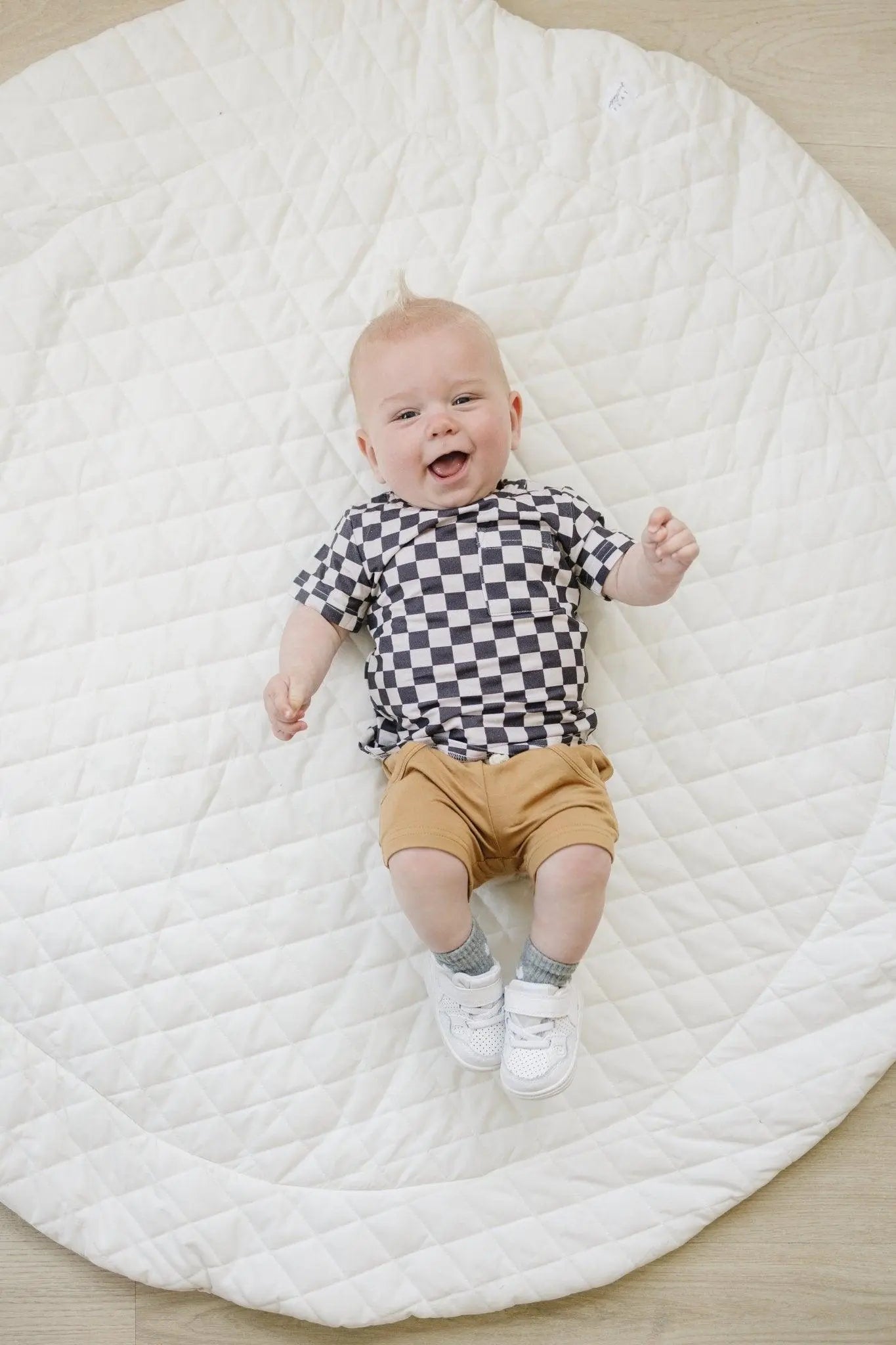 Little Joy Co. Black Checkered Bamboo Baby Tee For All Day Comfort - Apparel & Accessories > Clothing > Baby & Toddler Clothing > Baby & Toddler Tops > T-Shirts