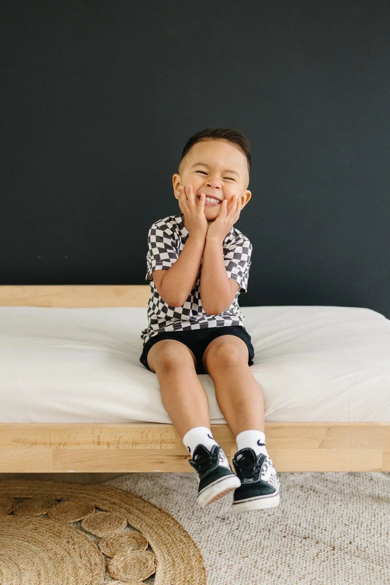 Little Joy Co. Black Checkered Bamboo Baby Tee For All Day Comfort - Apparel & Accessories > Clothing > Baby & Toddler Clothing > Baby & Toddler Tops > T-Shirts