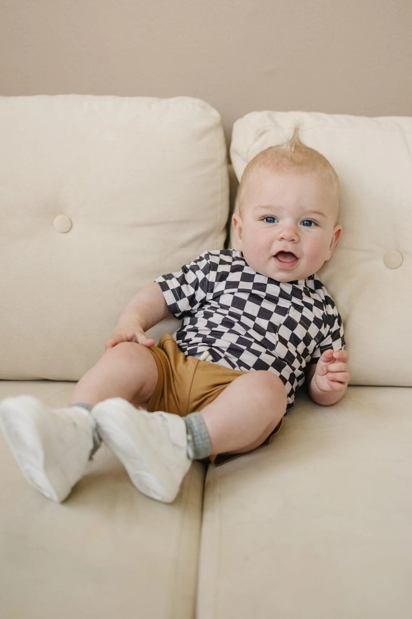 Little Joy Co. Black Checkered Bamboo Baby Tee For All Day Comfort - Apparel & Accessories > Clothing > Baby & Toddler Clothing > Baby & Toddler Tops > T-Shirts