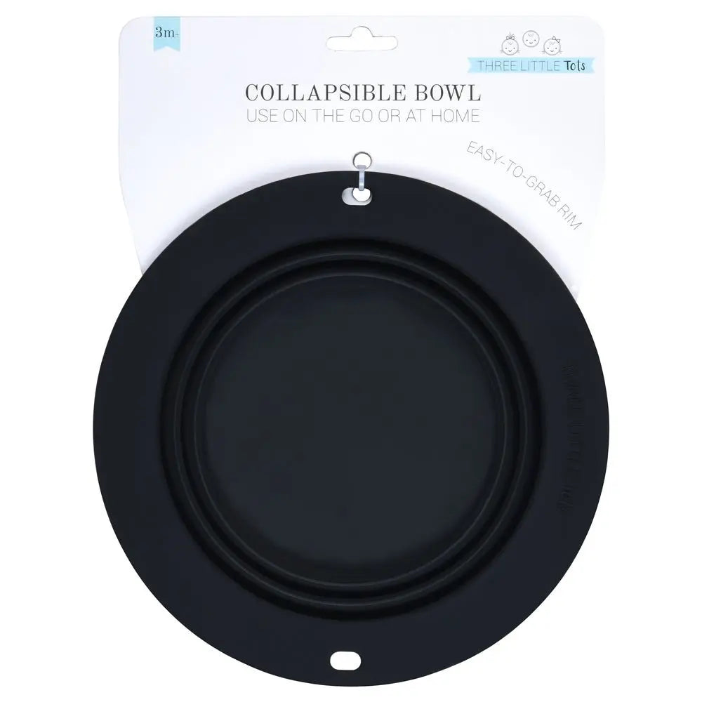 Three Little Tots Black Collapsible Bowl for Travel or Home - 