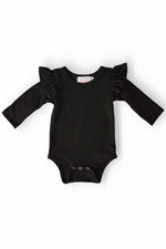 Mila & Rose ® Black Long Sleeve Flutter Bodysuit For Baby Unisex Newborn - Everetts Place Boutique - 