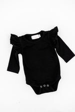 Mila & Rose ® Black Long Sleeve Flutter Bodysuit For Baby Unisex Newborn - Everetts Place Boutique - 