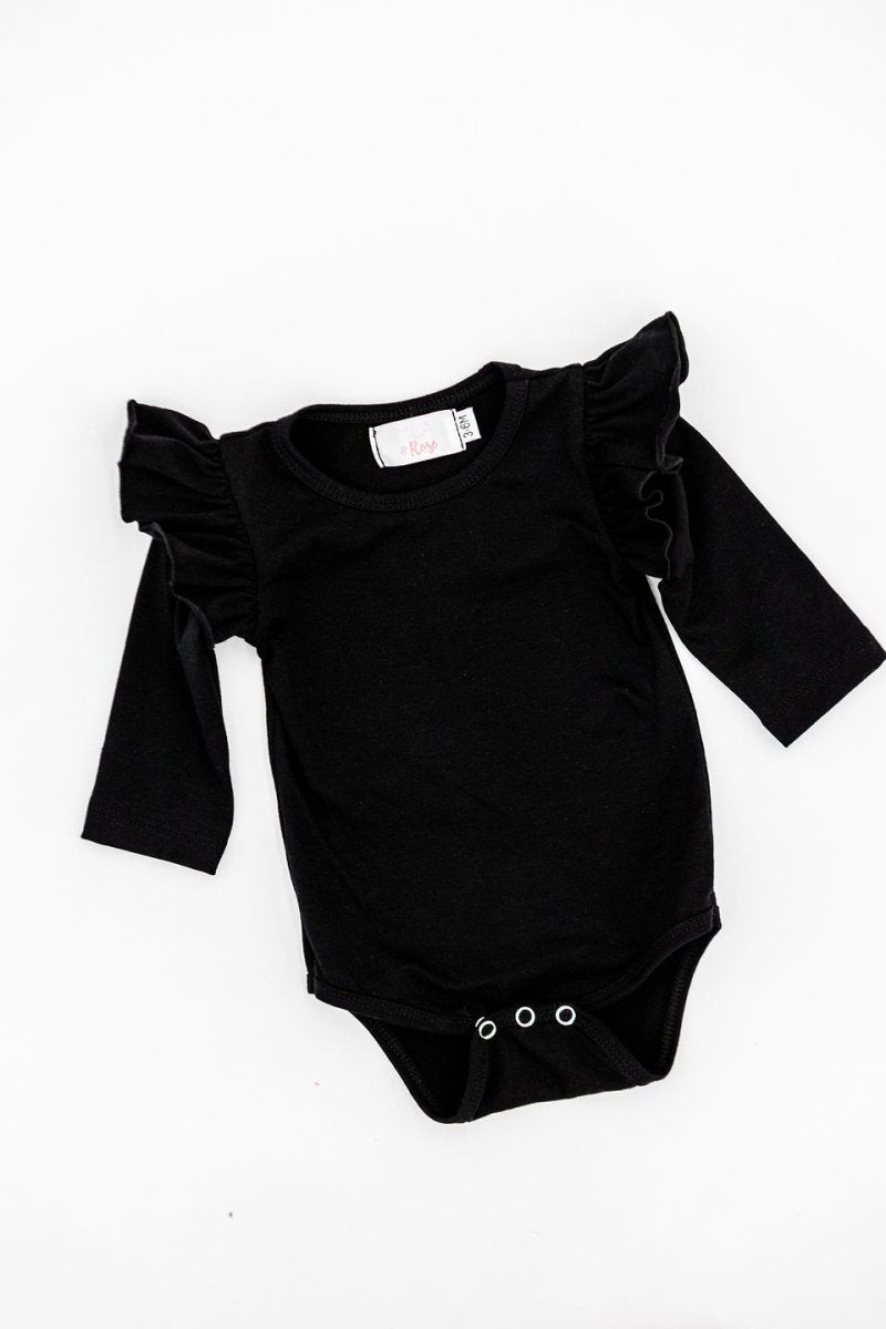 Mila & Rose ® Black Long Sleeve Flutter Bodysuit For Baby Unisex Newborn - Everetts Place Boutique - 