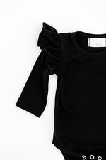 Mila & Rose ® Black Long Sleeve Flutter Bodysuit For Baby Unisex Newborn - Everetts Place Boutique - 