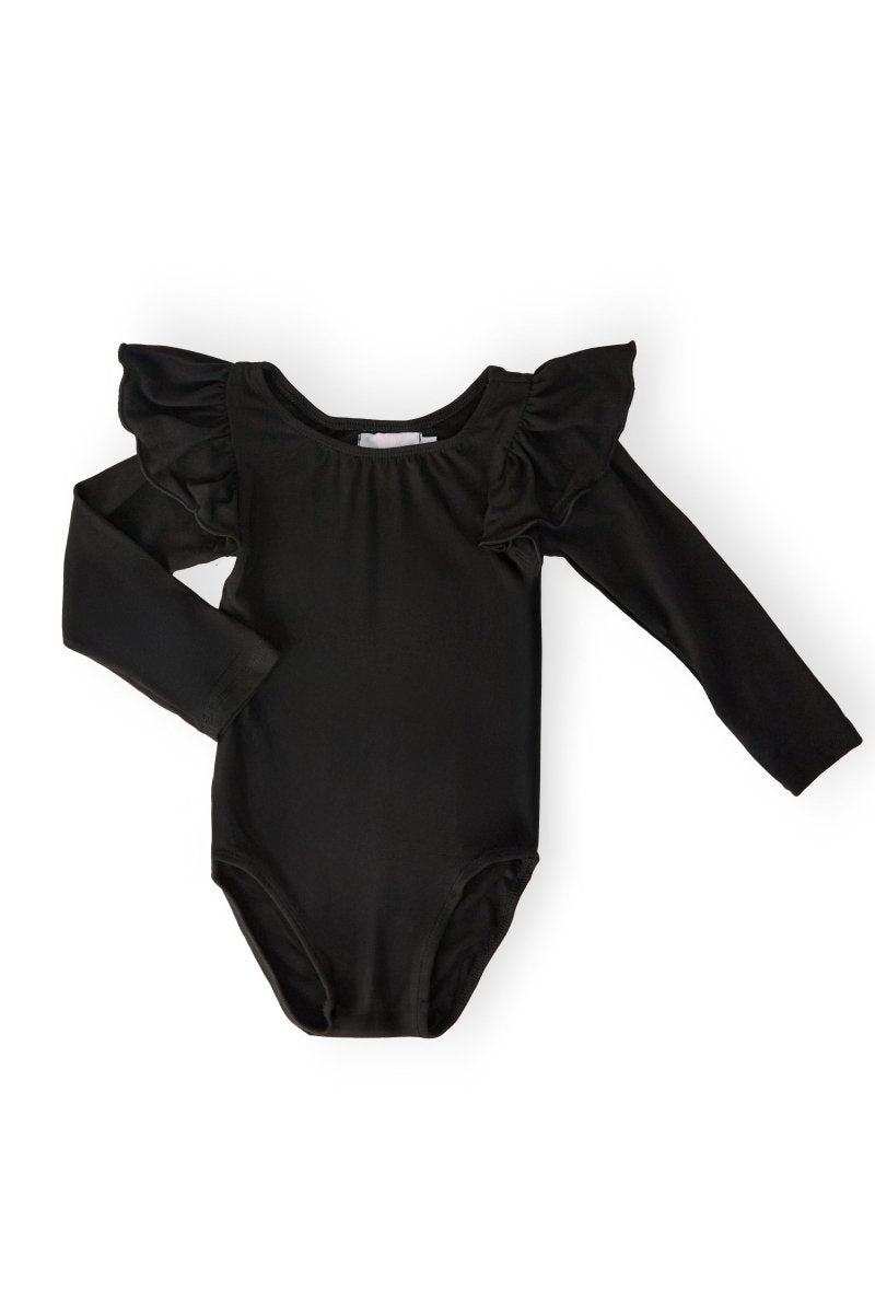 Mila & Rose ® Black Long Sleeve Flutter Sleeve Leotard For Girls Kids - Everetts Place Boutique - 