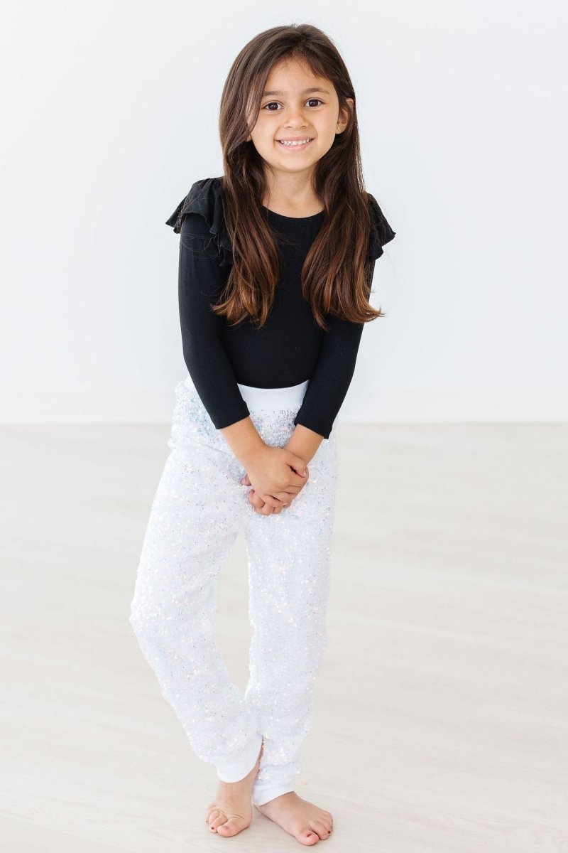 Mila & Rose ® Black Long Sleeve Flutter Sleeve Leotard For Girls Kids - Everetts Place Boutique - 