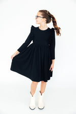 Mila & Rose ® Black Long Sleeve Ruffle Twirl Dress For Girls Everyday - Everetts Place Boutique - 
