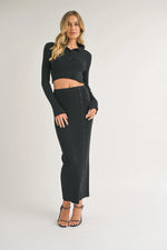 PinkBlush Black Rib Knit Side Button Maxi Skirt Elastic Waistband - Apparel & Accessories > Clothing > Skirts Apparel & Accessories > Clothing > Dresses