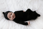 Three Little Tots Black Ribbed Knotted Baby Gown - 