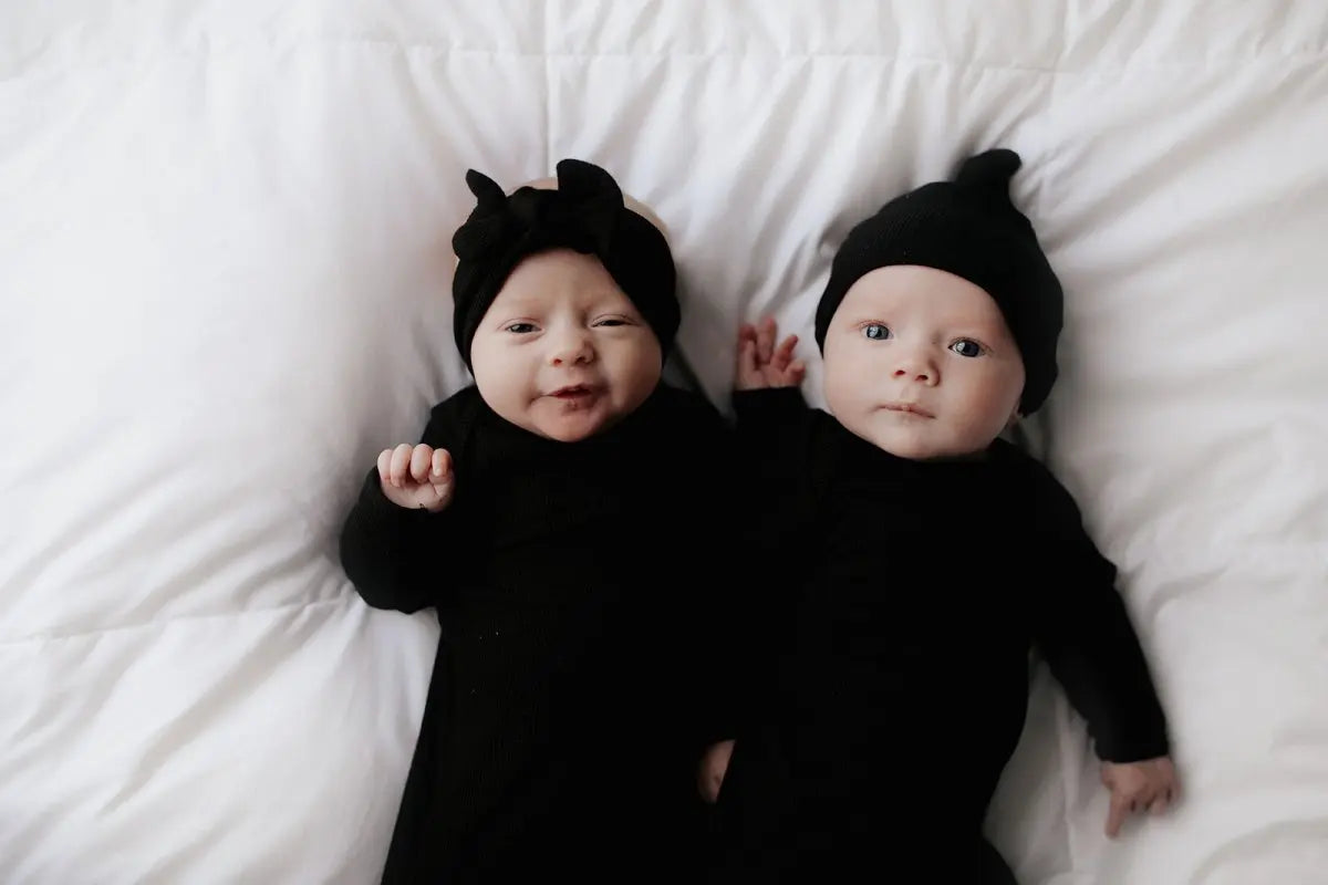 Three Little Tots Black Ribbed Knotted Baby Gown - 