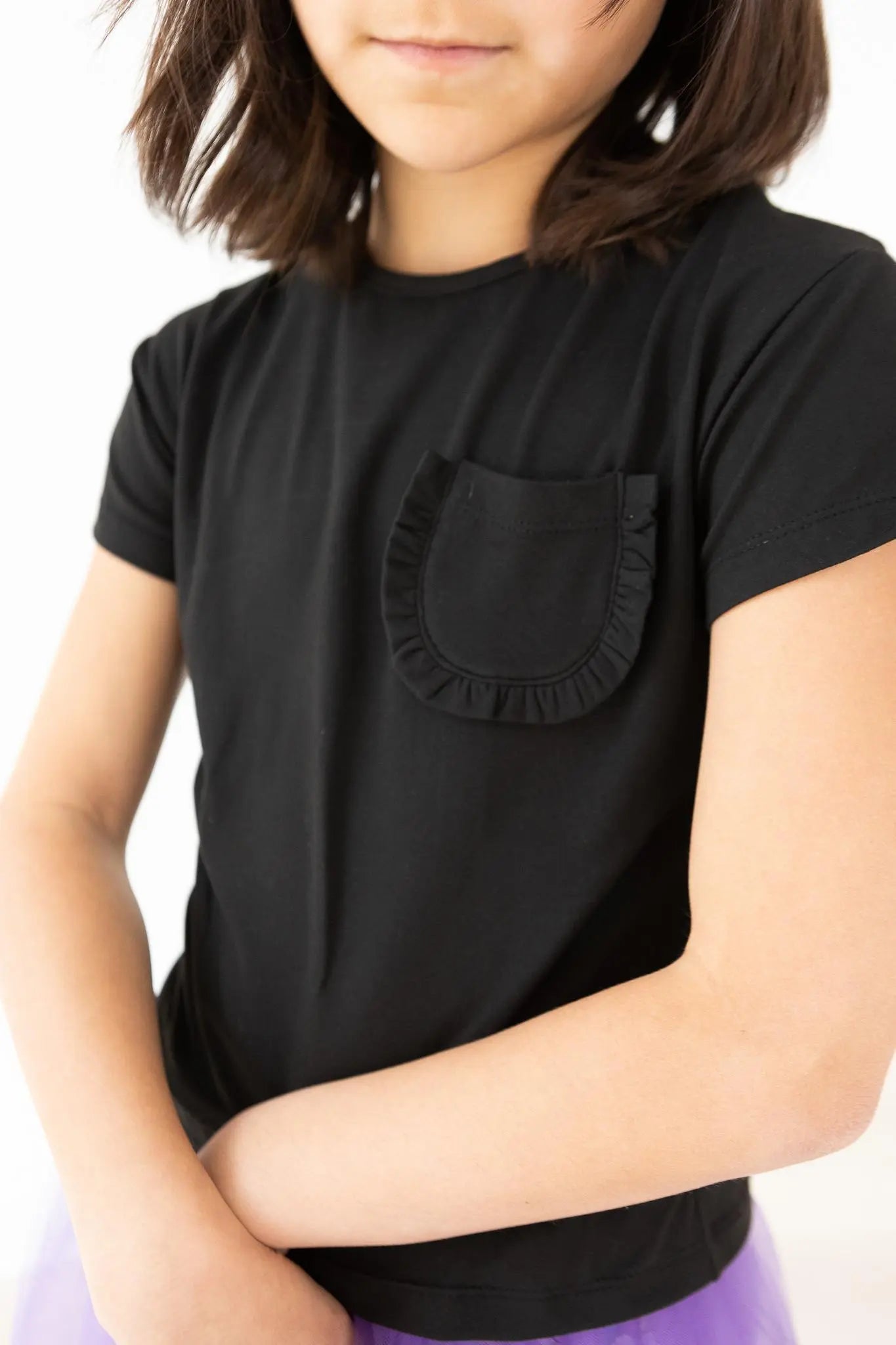 Mila & Rose ® Black Ruffle Pocket Tee for Girls Mila and Rose Kids - Apparel & Accessories > Clothing > Clothing Tops > T-Shirts Ruffle Pocket Tee