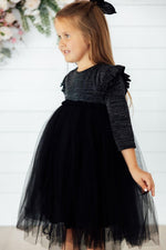 Mila & Rose ® Black Shimmer Three Quarter Sleeve Tutu Dress For Girls - Everetts Place Boutique - 