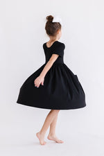 Mila & Rose ® Black Short Sleeve Pocket Twirl Dress For Girls Everyday - Everetts Place Boutique - 