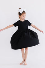 Mila & Rose ® Black Short Sleeve Pocket Twirl Dress For Girls Everyday - Everetts Place Boutique - 