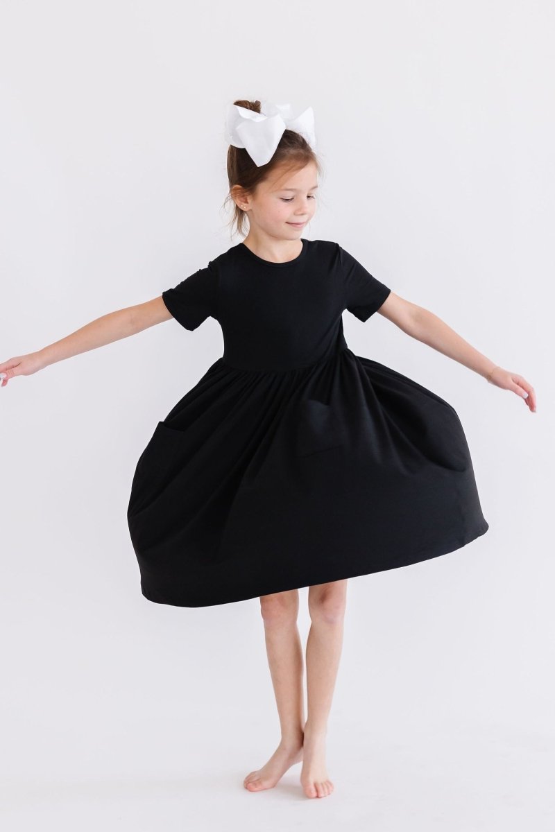 Mila & Rose ® Black Short Sleeve Pocket Twirl Dress For Girls Everyday - Everetts Place Boutique - 
