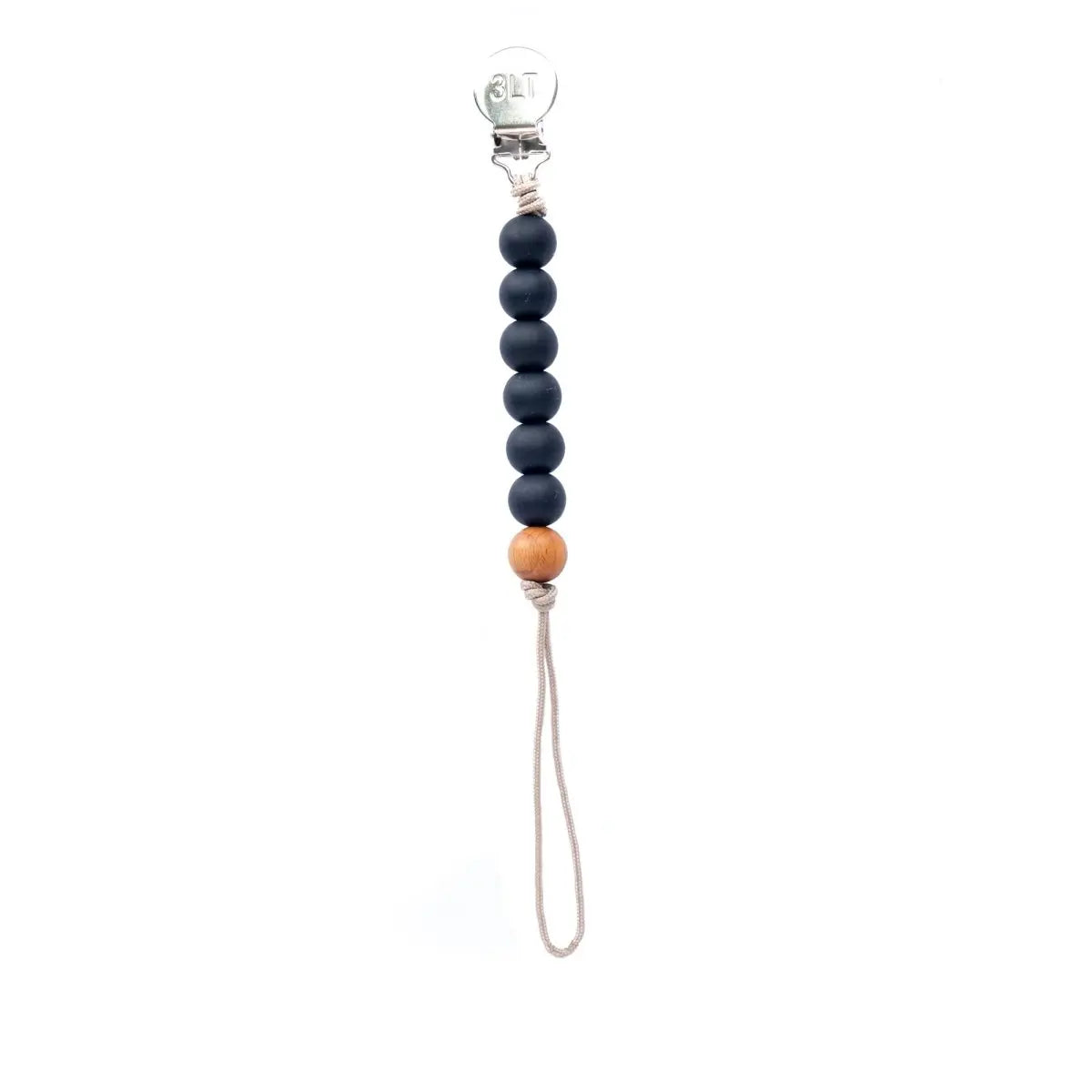 Three Little Tots Black Silicone Beaded Pacifier Clip Holder - 