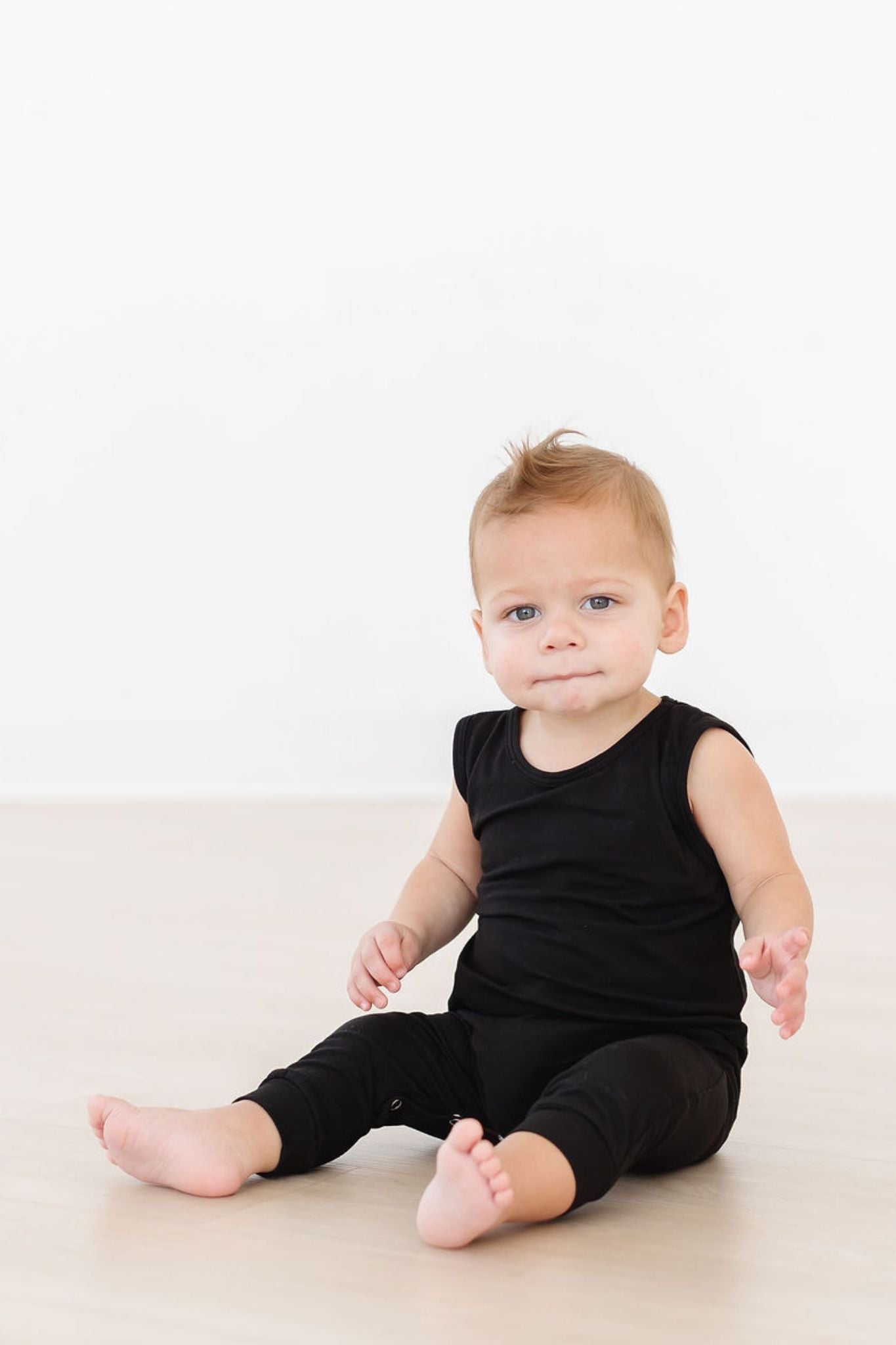 Mila & Rose black organic baby one-piece tank jogger