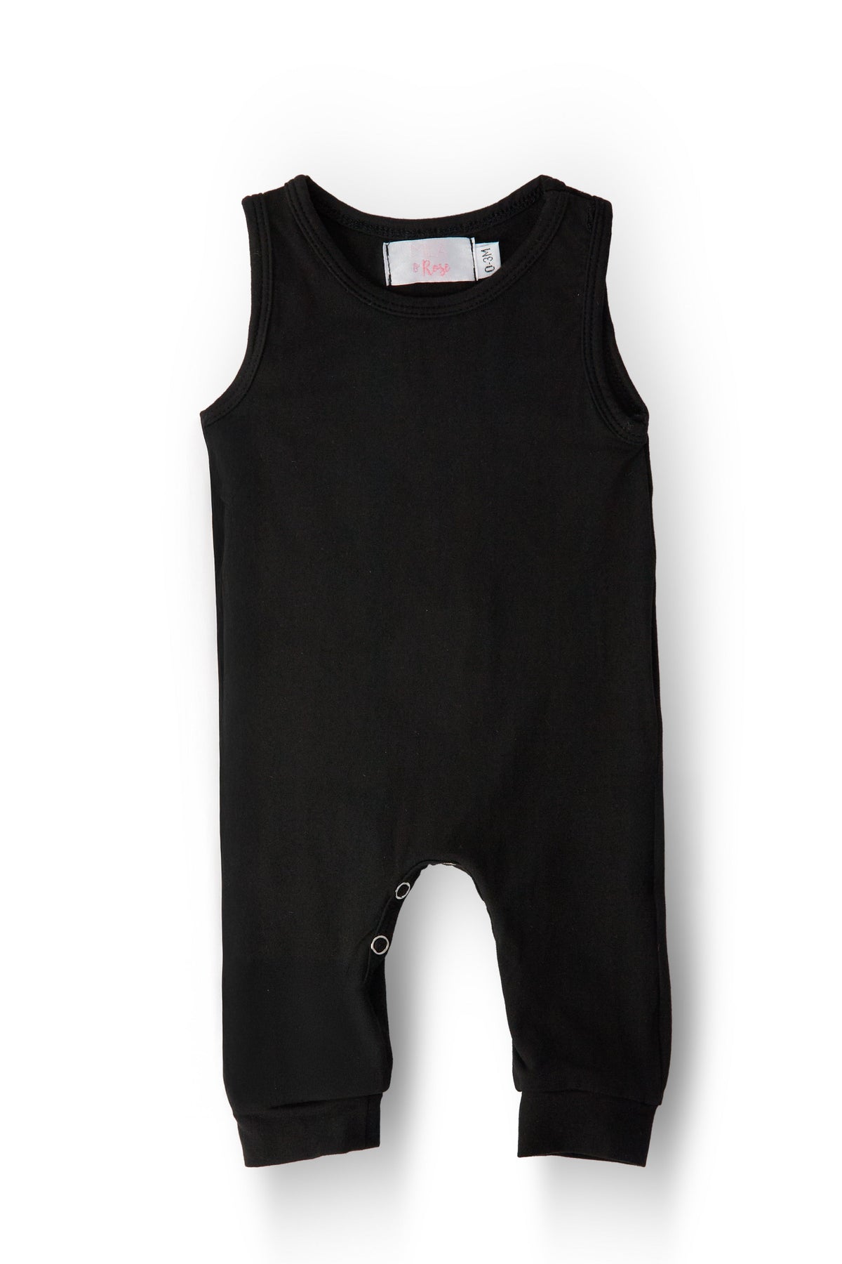Mila & Rose comfortable organic black tank one-piece jogger for baby.