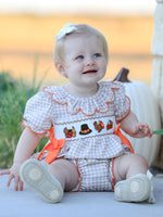 Thanksgiving Smocked Girls Dress Bloomer Set Turkey Embroidery by Rylee Faith Designs