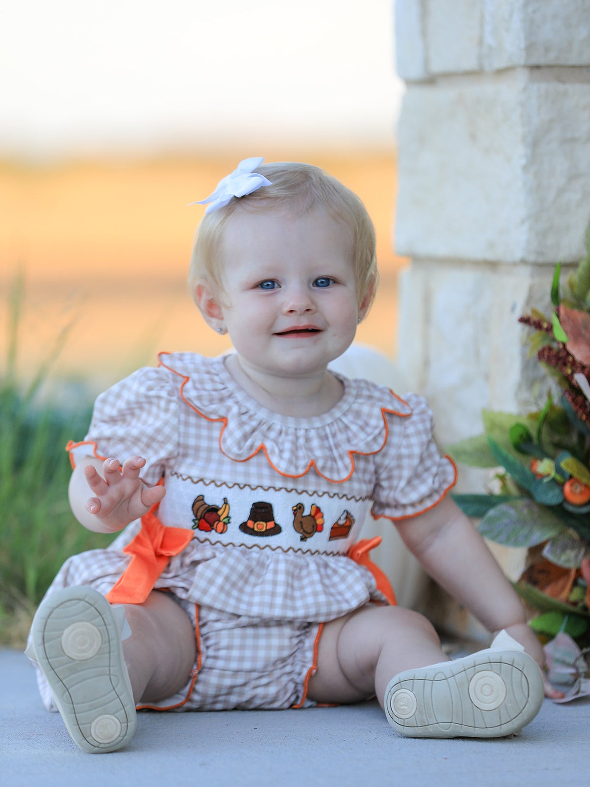 Thanksgiving Smocked Girls Dress Bloomer Set Turkey Embroidery by Rylee Faith Designs