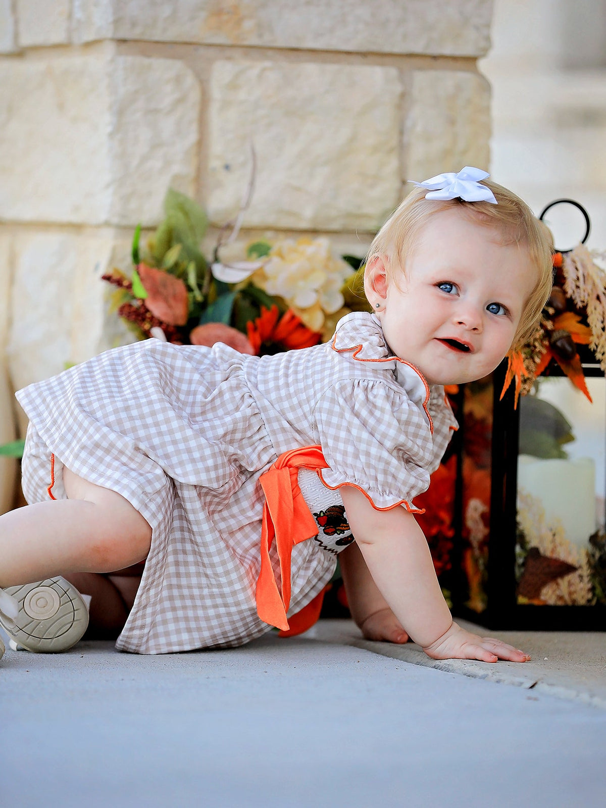 Thanksgiving Smocked Girls Dress Bloomer Set Turkey Embroidery by Rylee Faith Designs