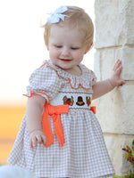 Thanksgiving Smocked Girls Dress Bloomer Set Turkey Embroidery by Rylee Faith Designs